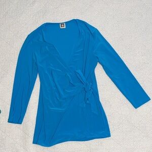 Anne Klein Bright Blue Wrap-Style Long Sleeve Top